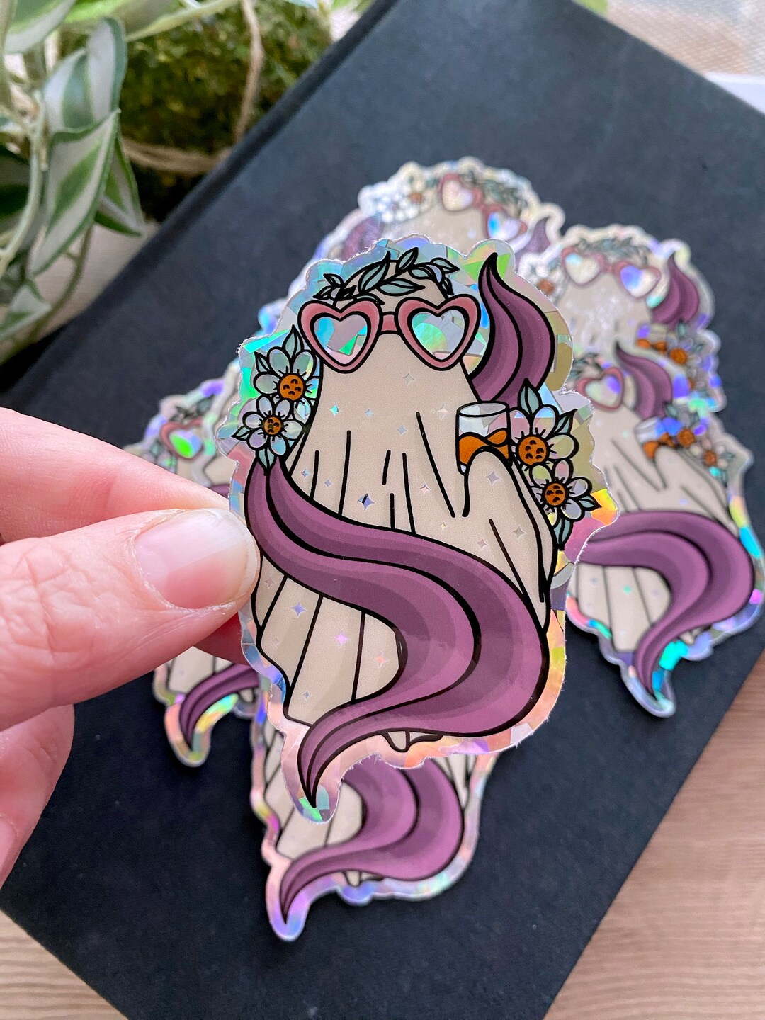 TS It's Me Hi Ghostie Ghost Heart Glasses Waterproof 3x2 Vinyl Glitter ...