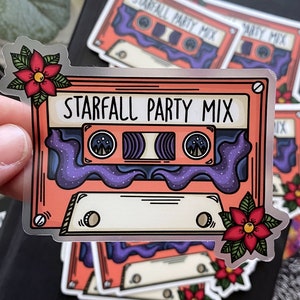 ACOTAR Starfall Party Mix Tape Cassette Tape met bloemen Officieel gelicentieerde Sarah J Maas Clear Waterproof 3.5x3.5 Vinyl Sticker!