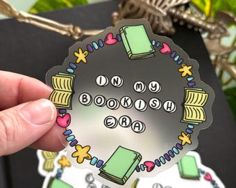 In My Bookish Era Friendship Bracelet Bookish Book Booktok 3x3 Vinyl Waterproof Clear Sticker