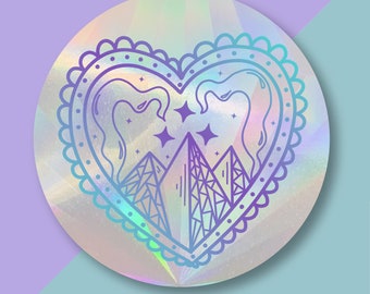 ACOTAR Night Court Mountain Tattoo Style Heart officieel gelicentieerde Sarah J Mass Rainbow Maker 4x4" Suncatcher raamsticker