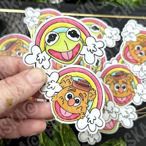 Kermit & Fozzy Waterproof Vinyl Sticker: Rainbow Pastel Diecut