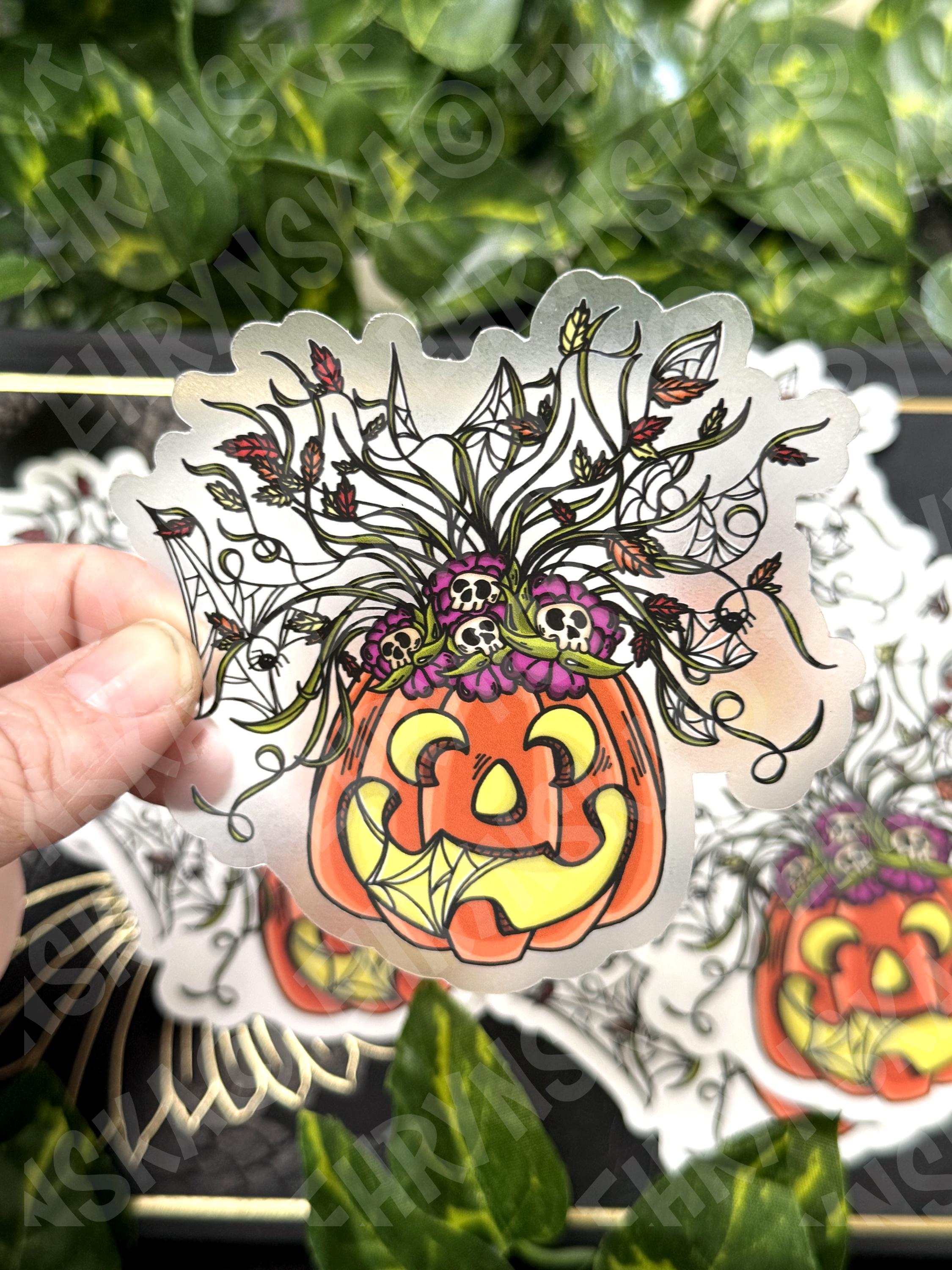 Pumpkin Pail Floral Pot Halloween Clear Vinyl Waterproof 3.5x3.4