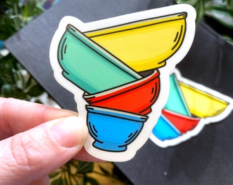 Pyrex Primary Colors Rainbow Nesting Bowls 3x3 Waterproof Vinyl Sticker!
