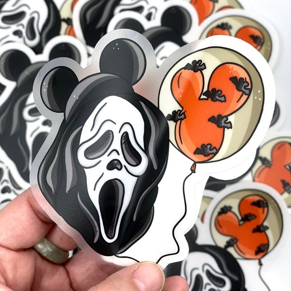 Scream Face Mask Takes A Mouse Vacation Halloween Clear Vinyl Waterproof 4x4 Sticker!