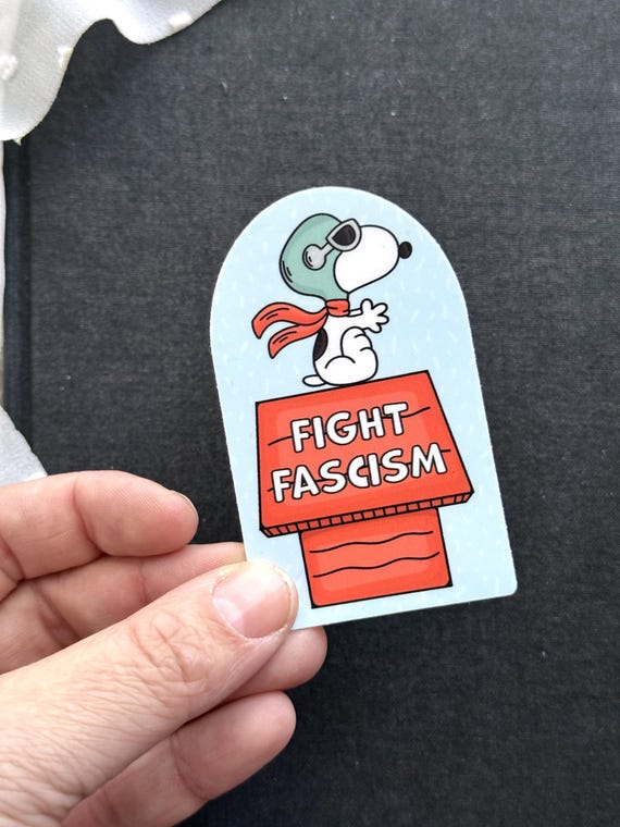 Peanuts Snoopy Red Baron Fight Fascism 3x2 Waterproof Vinyl Sticker