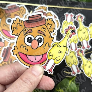 Fozzy Bear & Rubber Chicken Sticker: Rainbow Pastel Waterproof Vinyl Decal