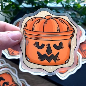 Boo Bucket Orange Pumpkin Halloween Clear Vinyl Waterproof 3x3 Sticker!