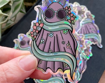 TS It's Me Hi Ghostie Ghost Cat Waterproof 3x2 Vinyl Glitter Sticker