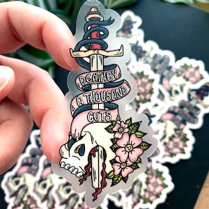TS Death By A Thousand Cuts Waterproof 3.5x2 Vinyl Clear Sticker
