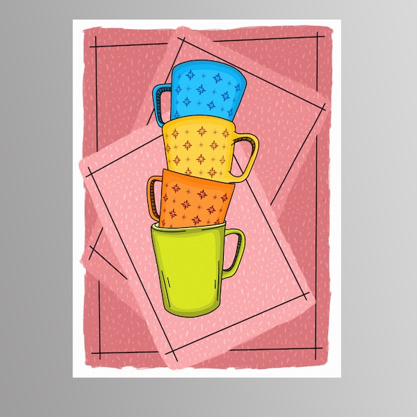 Pyrex Foulard Cup Stack Illustration Art Print