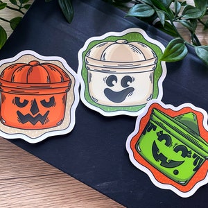 Boo Bucket Witch Ghost Pumpkin Halloween Clear Vinyl Waterproof 3x3 Sticker Pack!