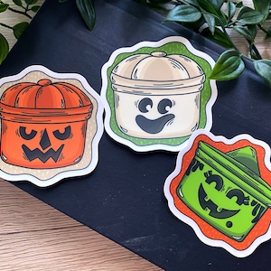 Boo Bucket Witch Ghost Pumpkin Halloween Clear Vinyl Waterproof 3x3 Sticker Pack!