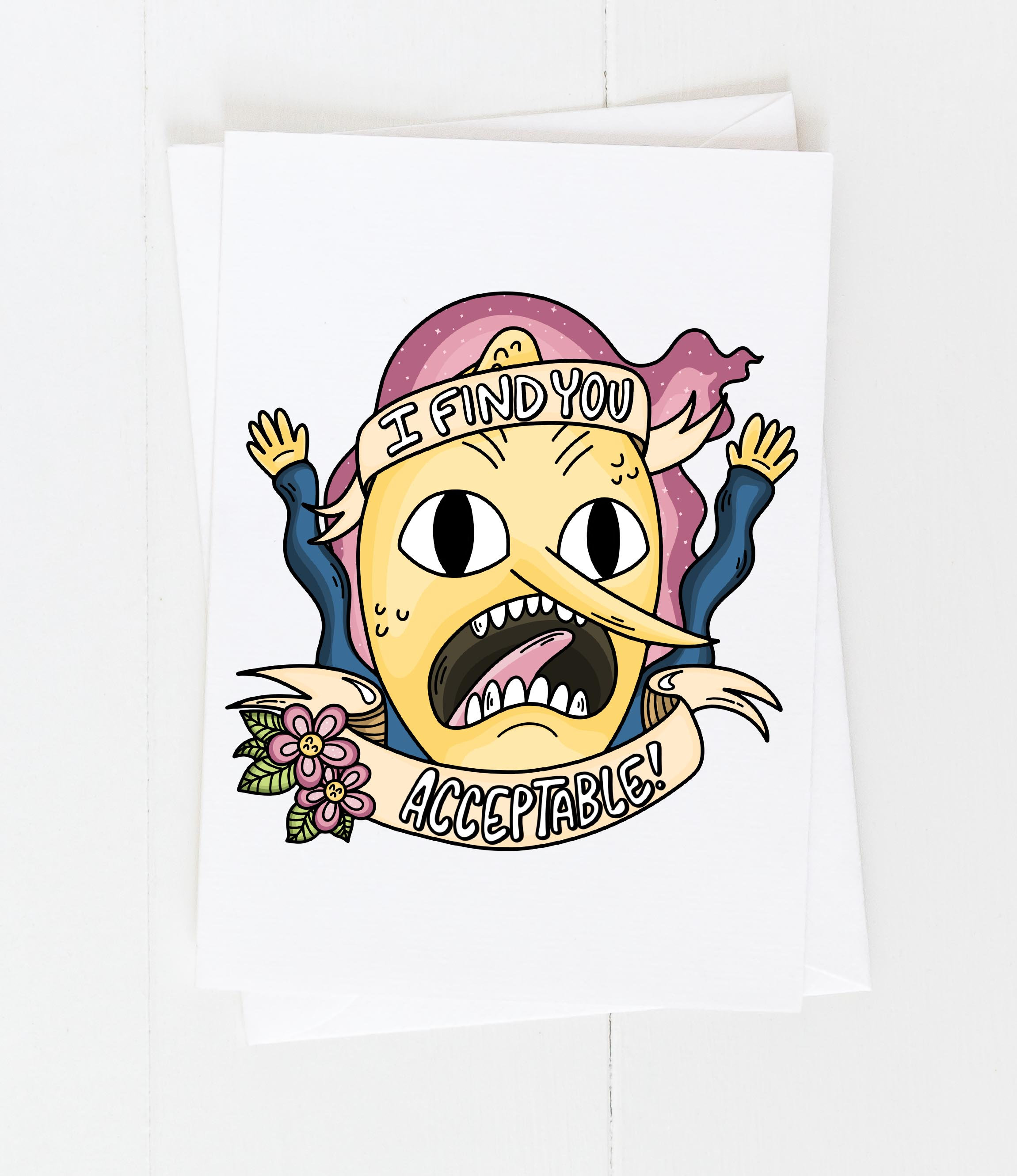 Lemongrab I Find You Acceptable Tattoo Style 4x6 Blank Folded Card