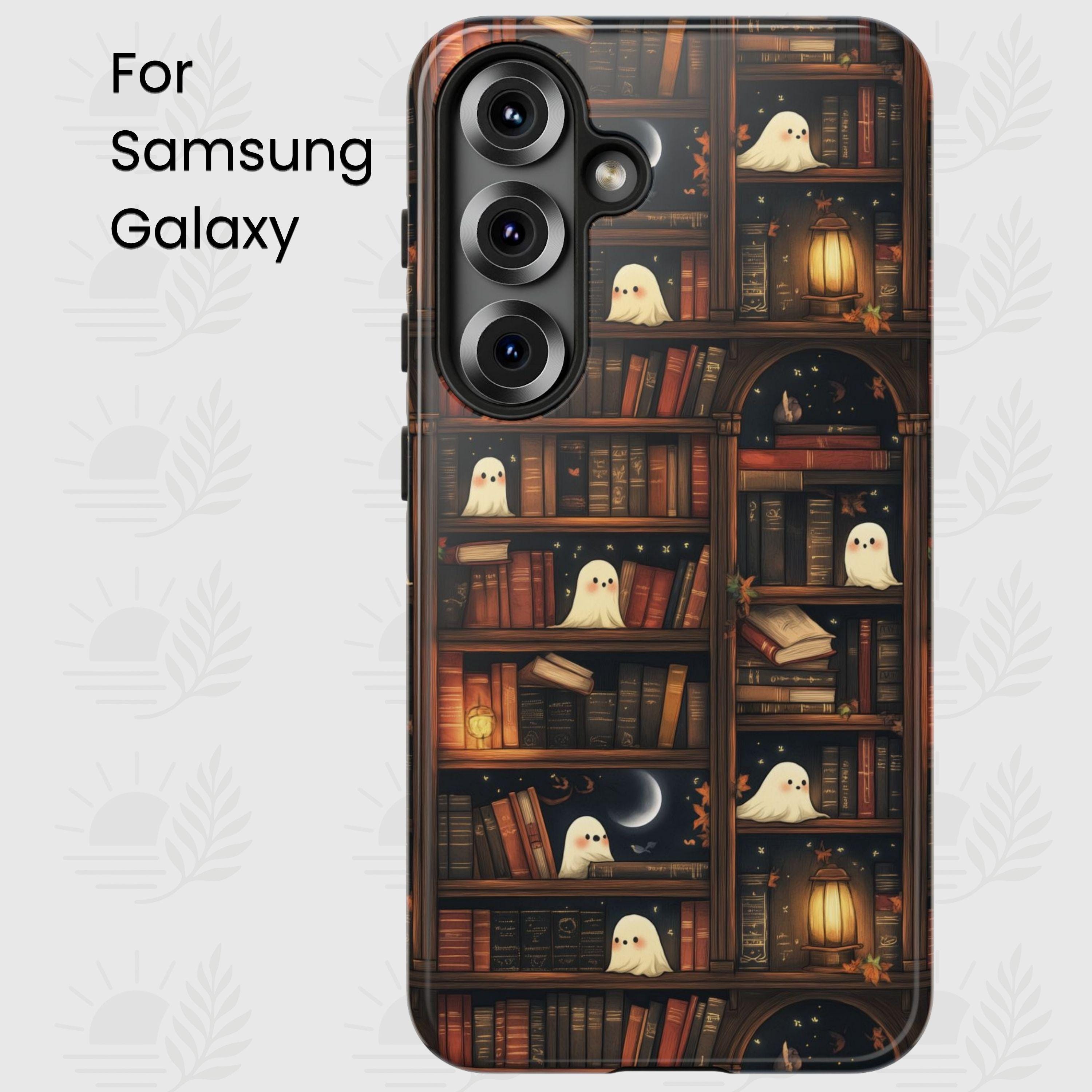 Spooky Ghosts Library Phone Case for Galaxy S25 S24 S23 Plus Ultra, Halloween Ghost Samsung Phone Case, Cute Phone Cover, Ghosts and Books
