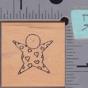 Rubbermoon Dave Brethauer Leaping Baby, Tiny Rubber Stamp, Wood Mount