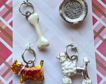 4 Dog Related Charms: Poodle, Scottish Terrier, Dog Bowl and Bone by So Charming