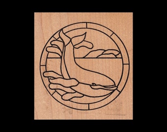 Glasmalerei Delfin Stempel, Holz Mount, Eindruck machen