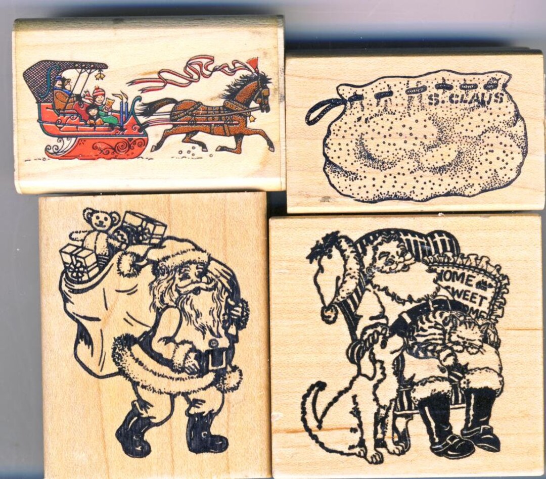 4 Small Christmas Santa Rubber Stamps by PSX, Rubber Stampede, and More Etsy