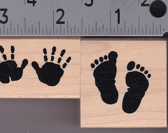 Baby Footprints and Handprints Rubber Stamps, Wood Mount, Great Impressions
