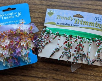 2 Packages of Beaded Fringe, Butterflies & Beads and Candy Canes and Beads