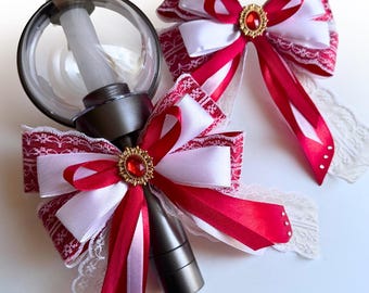 Red White Army Bomb Lace Lightstick Bow | Kpop Decoration | Concert Ribbon Bow | ARIRANG World Tour | K-pop Merch Gifts | Boy Group | Swim