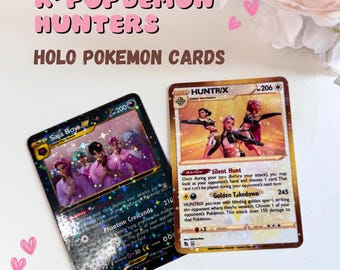 Kpop Demon Hunters Holo Pokemon Trading Cards | K-pop photocards | Saja Boys | Huntrix | Fanmade Custom Cards | Holographic Lomo Card
