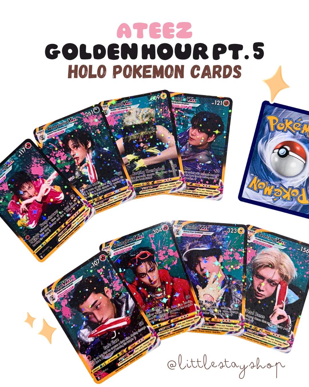 Ateez Golden Hour Part 5 Holo Pokemon Trading Cards | Kpop