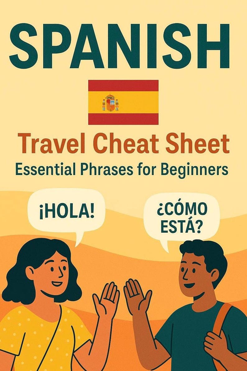Spanish Travel Cheat Sheet Essential Phrases for Beginners Etsy