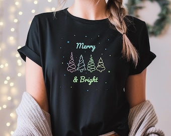Merry and Bright Neon Christmas Tree PNG, Retro Holiday (Digital Download)