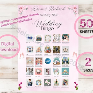 Personisabe Wedding Bingo Card Game 50 Customisable Wedding Bingo Game Cards, Bridal Shower Bingo Game, Wedding Game, Wedding Reception Game