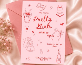 Girls Night In Invitation | Editable Canva Template, Pajama Party
