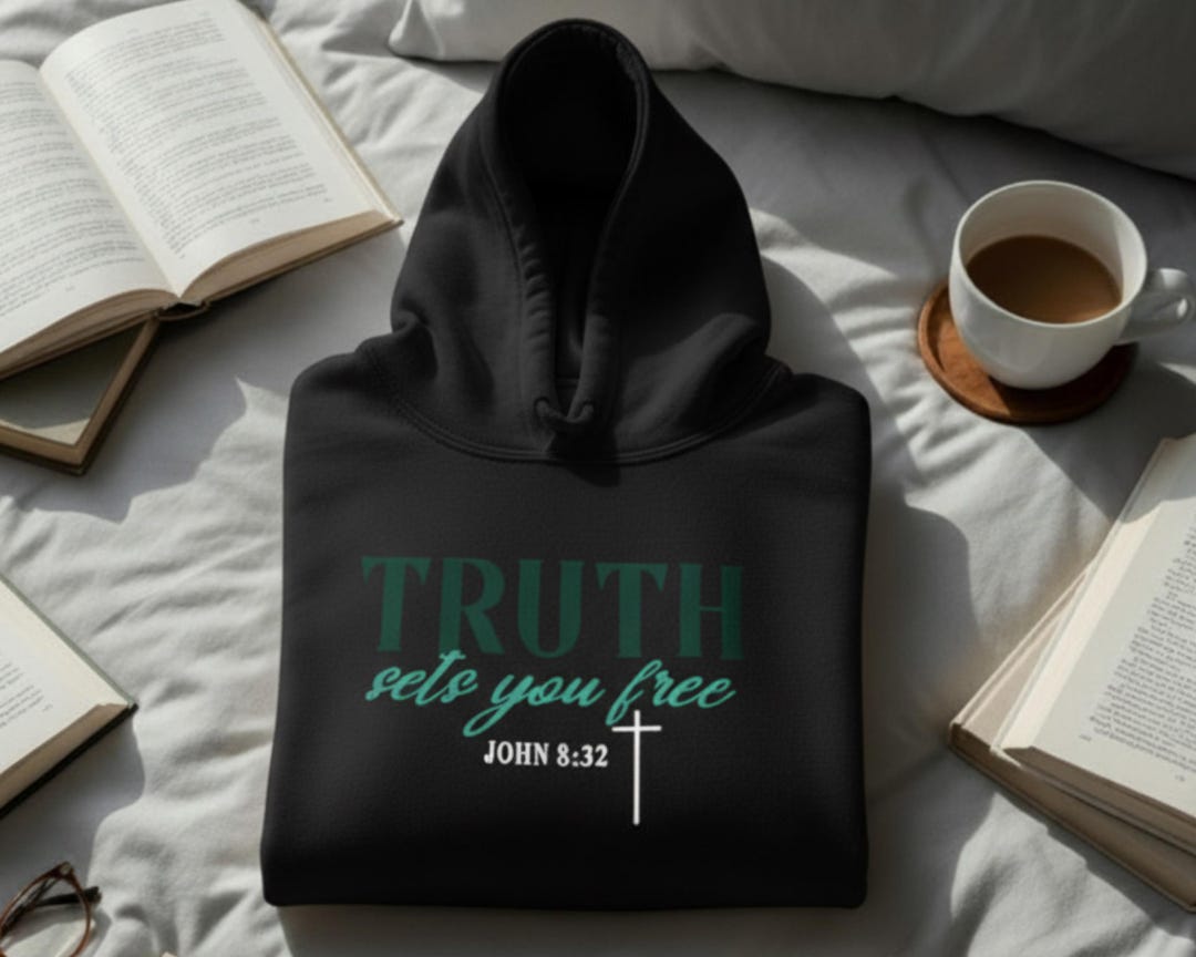 Truth Sets You Free Hoodie in Black John 832 Bible Verse Christian