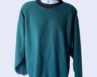 Vintage L Fleece Pullover Teal Green Black 90s Retro