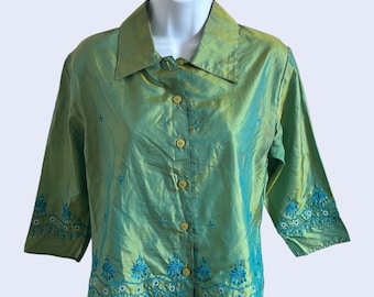 magazine M Boho Embroidered Blouse Green Regular
