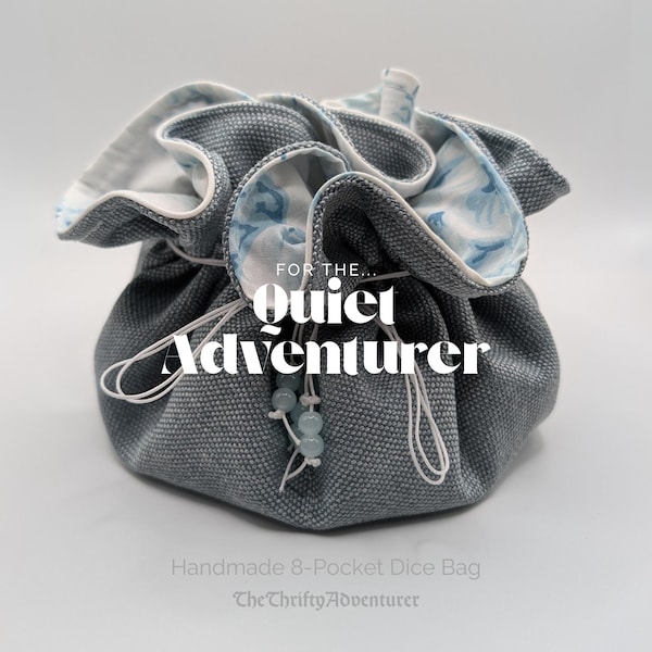 Dice Bag | The Quiet Adventurer | 8-Pocket Drawstring Bag for DND / TTRPG Dice & Miniatures
