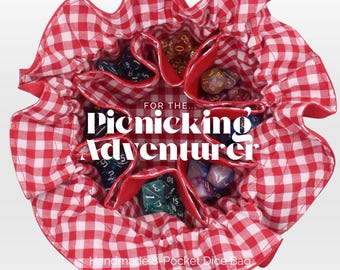 Dice Bag | The Picnicking Adventurer | 8-Pocket Drawstring Bag for DND / TTRPG Dice & Miniatures