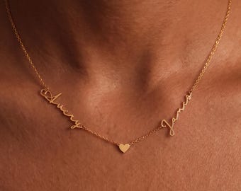 2 Names Necklace with Heart, Personalized Couple Names Necklace, Name Necklace Gift for Mom, Two Name Necklace, christmas gift, Mom of Two