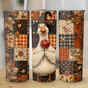 Halloweengås Tumbler Wrap, Häxhattgås, Patchwork höstdesign (digital nedladdning)
