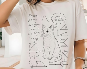 T-shirt grappige kattenfysica, cadeau wetenschapsliefhebber, nerdy graphic T-shirt voor wetenschappers en kattenliefhebbers