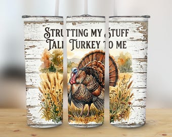 Funny Turkey Tumbler Wrap PNG, Rustic Watercolor Thanksgiving Design (Digital Download)