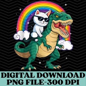 Funny Cat Riding Dinosaur T-Shirt | Cool Rainbow T Rex Cat Meme Shirt | Cute Cat Lover Gift | Funny Dino Cat Graphic Tee | T Rex Cat Kawai