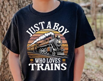 Boy Who Loves Trains PNG: Vintage Locomotive Sublimation Design (Digital Download)