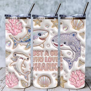 Sharks Tumbler Wrap PNG, Diamond Pearl Ocean Life Sublimation Design (Digital Download)