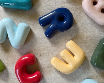 Ceramic Bubble Letters, Nursery Baby Name, Handmade Decor, Hanging Wall Letters, Alphabet Clay Letters