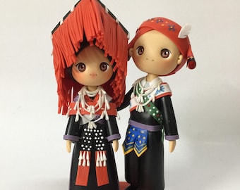 Handmade Iu Mien Wedding Cake Topper, Hmong Couple Centerpiece