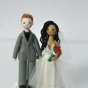 Interracial wedding cake topper, Mixed race couple, lace wedding dress, custom made wedding cake topper