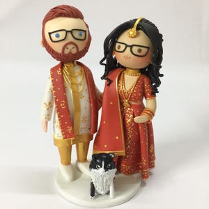 Indian wedding cake topper with cat, Southeast Asian wedding, Saree wedding cake topper, Hindu Bengali Pakistani Muslim wedding cake topper