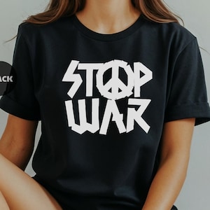 Stop War Peace Sign Shirt, Anti War Protest Tee, Political Activist T-Shirt, Cutout Lettering Statement Shirt, Peace Graphic Top