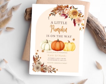 Little Pumpkin Baby Shower Invitation – Editable Fall Theme (Canva Template)