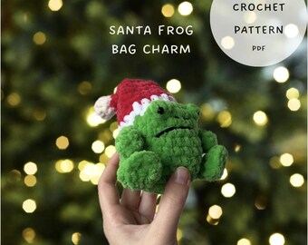 Mönster för virkad groda-tomtehatt – Jul-Amigurumi-väska-berlock (PDF-mönster)